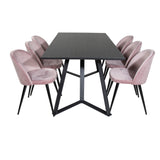 Jídelní stůl Marina - černá deska / černé nohy + sametová jídelní židle - růžová / černá_6
