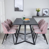 Jídelní stůl Marina - černá deska / černé nohy + sametová jídelní židle - růžová / černá_6