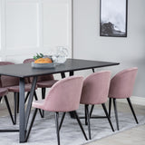 Jídelní stůl Marina - černá deska / černé nohy + sametová jídelní židle - růžová / černá_6