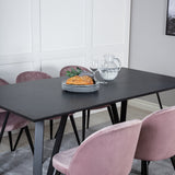 Jídelní stůl Marina - černá deska / černé nohy + sametová jídelní židle - růžová / černá_6