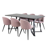 Jídelní stůl Marina - černá deska / černé nohy + sametová jídelní židle - růžová / černá_6