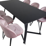 Jídelní stůl Marina - černá deska / černé nohy + sametová jídelní židle - růžová / černá_6