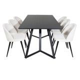 Jídelní stůl Marina - černá deska / černé nohy + sametová jídelní židle manšestrová - béžová / černá_6