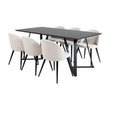 Jídelní stůl Marina - černá deska / černé nohy + sametová jídelní židle manšestrová - béžová / černá_6