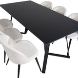 Jídelní stůl Marina - černá deska / černé nohy + sametová jídelní židle manšestrová - béžová / černá_6