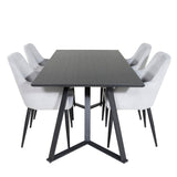 Jídelní stůl Marina - černá deska / černé nohy + komfortní jídelní židle - černé nohy / světle šedý manšestr _4