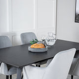 Jídelní stůl Marina - černá deska / černé nohy + komfortní jídelní židle - černé nohy / světle šedý manšestr _4