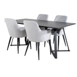 Jídelní stůl Marina - černá deska / černé nohy + komfortní jídelní židle - černé nohy / světle šedý manšestr _4