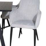 Jídelní stůl Marina - černá deska / černé nohy + komfortní jídelní židle - černé nohy / světle šedý manšestr _4