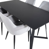 Jídelní stůl Marina - černá deska / černé nohy + komfortní jídelní židle - černé nohy / světle šedý manšestr _4
