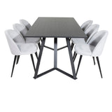 Jídelní stůl Marina - černá deska / černé nohy + sametová jídelní židle manšestr - světle šedá / černá_6