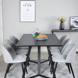 Jídelní stůl Marina - černá deska / černé nohy + sametová jídelní židle manšestr - světle šedá / černá_6