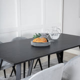 Jídelní stůl Marina - černá deska / černé nohy + sametová jídelní židle manšestr - světle šedá / černá_6