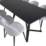 Jídelní stůl Marina - černá deska / černé nohy + sametová jídelní židle manšestr - světle šedá / černá_6