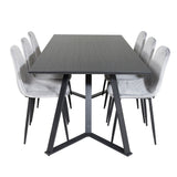 Jídelní stůl Marina - černá deska / černé nohy + jídelní židle Polar Diamond - černé nohy - šedá Velvet_6
