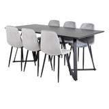 Jídelní stůl Marina - černá deska / černé nohy + jídelní židle Polar Diamond - černé nohy - šedá Velvet_6