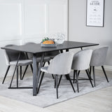 Jídelní stůl Marina - černá deska / černé nohy + sametová jídelní židle - světle šedá / černá_6