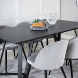 Jídelní stůl Marina - černá deska / černé nohy + sametová jídelní židle - světle šedá / černá_6