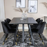 Jídelní stůl Marina - černá deska / černé nohy + sametová jídelní židle mosaz - černá / černá_6