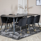 Jídelní stůl Marina - černá deska / černé nohy + sametová jídelní židle mosaz - černá / černá_6