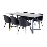 Jídelní stůl Marina - černá deska / černé nohy + sametová jídelní židle mosaz - černá / černá_6