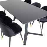 Jídelní stůl Marina - černá deska / černé nohy + sametová jídelní židle mosaz - černá / černá_6