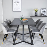 Jídelní stůl Marina - černá deska / černé nohy + sametová jídelní židle mosaz - světle šedá / černá_6