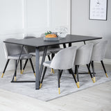 Jídelní stůl Marina - černá deska / černé nohy + sametová jídelní židle mosaz - světle šedá / černá_6