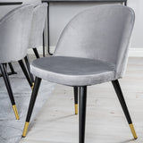 Jídelní stůl Marina - černá deska / černé nohy + sametová jídelní židle mosaz - světle šedá / černá_6