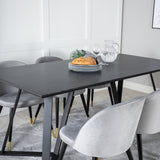 Jídelní stůl Marina - černá deska / černé nohy + sametová jídelní židle mosaz - světle šedá / černá_6