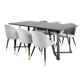 Jídelní stůl Marina - černá deska / černé nohy + sametová jídelní židle mosaz - světle šedá / černá_6