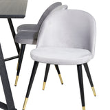 Jídelní stůl Marina - černá deska / černé nohy + sametová jídelní židle mosaz - světle šedá / černá_6