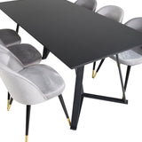 Jídelní stůl Marina - černá deska / černé nohy + sametová jídelní židle mosaz - světle šedá / černá_6