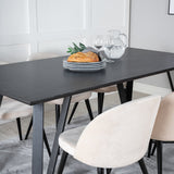 Jídelní stůl Marina - černá deska / černé nohy + sametová jídelní židle - béžová / černá_6