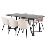 Jídelní stůl Marina - černá deska / černé nohy + sametová jídelní židle - béžová / černá_6