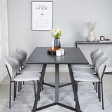 Jídelní stůl Marina - Černá deska / Černé nohy + Jídelní židle Vault - Černé nohy - Šedá látka_6