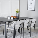 Jídelní stůl Marina - Černá deska / Černé nohy + Jídelní židle Vault - Černé nohy - Šedá látka_6