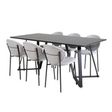 Jídelní stůl Marina - Černá deska / Černé nohy + Jídelní židle Vault - Černé nohy - Šedá látka_6