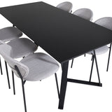 Jídelní stůl Marina - Černá deska / Černé nohy + Jídelní židle Vault - Černé nohy - Šedá látka_6