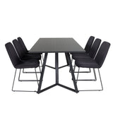 Jídelní stůl Marina - Černá deska / Černé nohy + Jídelní židle Muce - Černé nohy - Černá látka_6