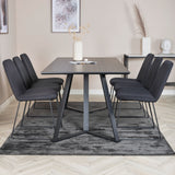 Jídelní stůl Marina - Černá deska / Černé nohy + Jídelní židle Muce - Černé nohy - Černá látka_6