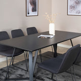 Jídelní stůl Marina - Černá deska / Černé nohy + Jídelní židle Muce - Černé nohy - Černá látka_6