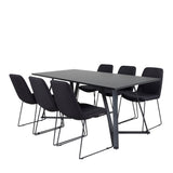 Jídelní stůl Marina - Černá deska / Černé nohy + Jídelní židle Muce - Černé nohy - Černá látka_6