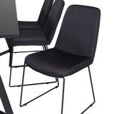 Jídelní stůl Marina - Černá deska / Černé nohy + Jídelní židle Muce - Černé nohy - Černá látka_6