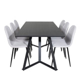 Jídelní stůl Marina - černá deska / černé nohy + jídelní židle Polar - černé nohy - světle šedá látka_6