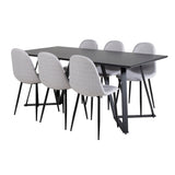Jídelní stůl Marina - černá deska / černé nohy + jídelní židle Polar - černé nohy - světle šedá látka_6