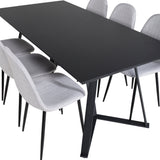 Jídelní stůl Marina - černá deska / černé nohy + jídelní židle Polar - černé nohy - světle šedá látka_6