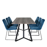 Jídelní stůl Marina - 180*90*H75 - Šedá / Černá + Muce Jídelní židle - Černé nohy - Modrá Velvet_6