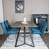 Jídelní stůl Marina - 180*90*H75 - Šedá / Černá + Muce Jídelní židle - Černé nohy - Modrá Velvet_6