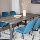 Jídelní stůl Marina - 180*90*H75 - Šedá / Černá + Muce Jídelní židle - Černé nohy - Modrá Velvet_6